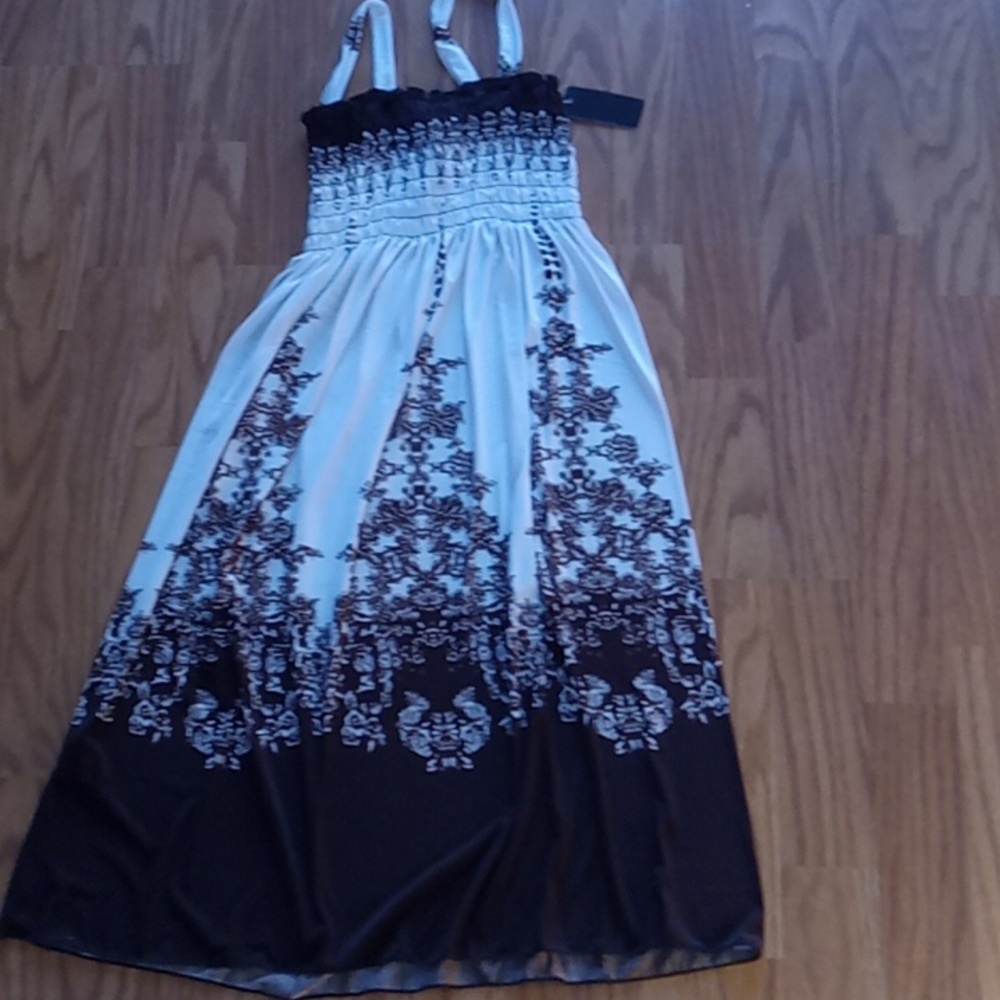 NWT Girls Size Large Brown Cream JinSeMingXiA Long Dress Smocked Top